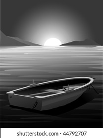 Barco de remo de vectores - Atardecer - Escena oscura. (sólo gradiente utilizado, fácil de editar)