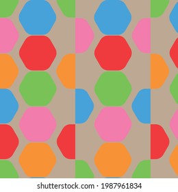 Vector of rows of multicolored shapes. Parallelogram pattern. Technology geometry background. Geometric seamless pattern with polygons
