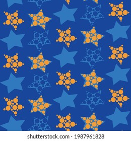 Vector de filas de estrellas rojo-azul con agujeros. Muestra de estrellas. Patrón sin soldadura