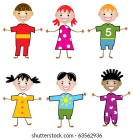 vector rows of young children