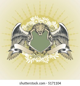 The vector royal arms with lion and wings