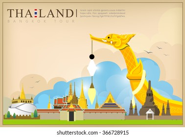 Vector of The Royal Barge Suphannahong on River, Landmark of Thailand Background