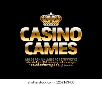Vector royal Casino Games Emblem with Crown. Luxury Glossy Font. Golden  Alphabet Letters, Numbers and Symbols.