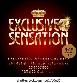 Vector royal casino golden emblem Exclusive sensation. Set of letters, numbers and symbols. Contains graphic style.