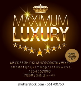 Vector royal casino golden logo Maximum luxury. Set of letters, numbers and symbols. Contains graphic style.