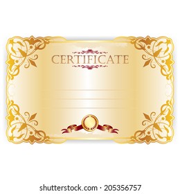 Vector royal certificate with lace pattern on gold background