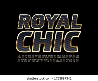 Letras y números de vectores Royal Chic Alphabet. Fuente texturizada negra y dorada