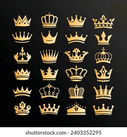 Vector royal crown gold color. king crowns, majestic coronet and luxury tiara gold color set