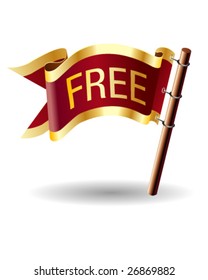 Vector royal flag button with free icon on red and gold background
