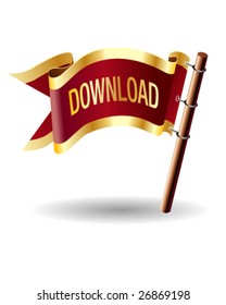 Vector royal flag icon with download icon on red and gold background