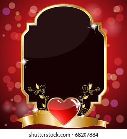 Vector Royal glossy heart card with flowers and ribbon