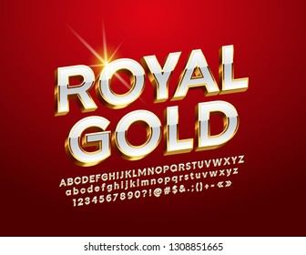 Vector Royal Gold Alphabet Letters, Numbers and Symbol. 3D Luxury Font.