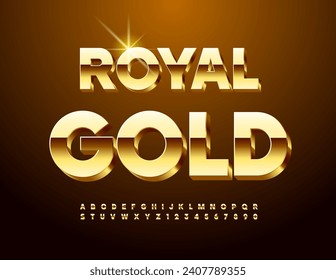 Vector Royal Gold Font. Luxury 3D Alphabet. Premium Letter and Numbers.