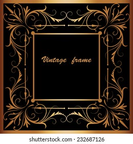 Vector royal gold square frame with lace ornament for design