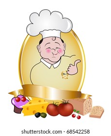 Vector Royal golden label with chef and food