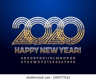 Vector royal Greeting Card Happy New Year 2020. Сhic Alphabet Letters and Numbers. Golden Elegant Font.