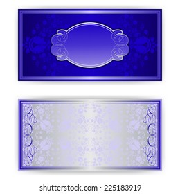 Vector royal invitation card with lace frame and damask ornament on dark blue background, place for text
