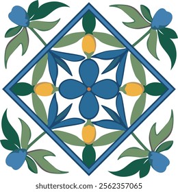 Vector royal lemon floral medieval ornament. Stylized flower in retro Provencal style. Rich.