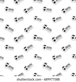 Vector royal photography logo seamless pattern. Photography and photo studio hand drawn design, signs, logos, identity, labels, badges, branding objects for business. Black sketch on white background.