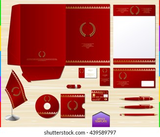 Vector royal red corporate id brand book template. Office souvenir logo set for you design. Folder spread. Business collection