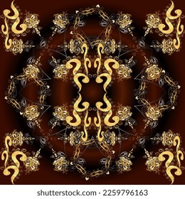 Vector. Fondo retro real. Plantilla de oro. Patrón de elementos dorados. Diseño vintage para tarjeta, papel pintado, envoltura, textil. Textura clásica floral.