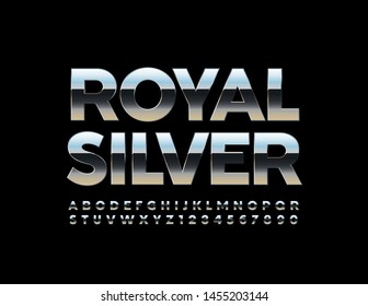 Vector Royal Silver Font. Letras y números de alfabeto metálico.