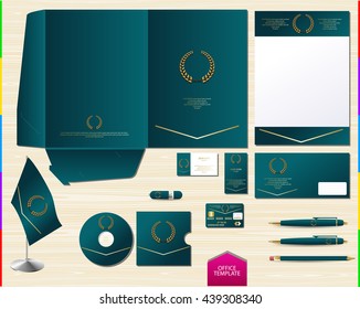 Vector royal turquoise corporate id brand book template. Office souvenir logo set for you design. Folder spread. Business collection