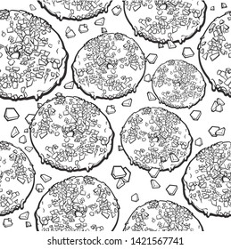 Vector rpeat pattern with black and white donuts, vector illustration isolated on white background