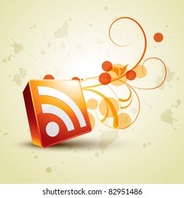 vector rss icon with floral emerging out