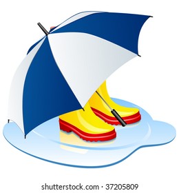 Vector rubber boots under umbrella