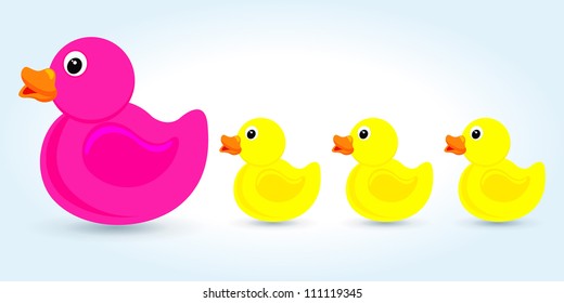 Vector rubber duck mum and three baby duck