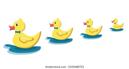 Vector rubber ducks.Vector cartoon duck in the water with foam.