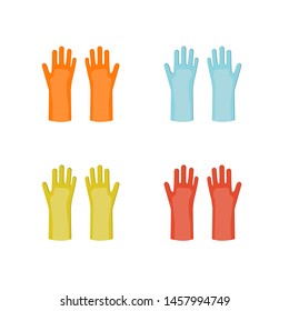 
Vector rubber gloves in different colors equipment  for cleaning isolated on a white background in flat style