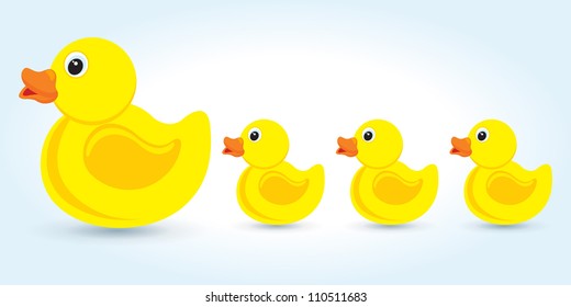 Vector rubber mum and three baby yellow duck