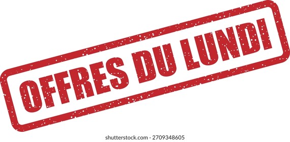 Vektor-Gummistempel "OFFRES DU LUNDI" (Französisch: Montag Angebote). Sammlung aller Montag Sonderangebote, wöchentliche Aktionen.