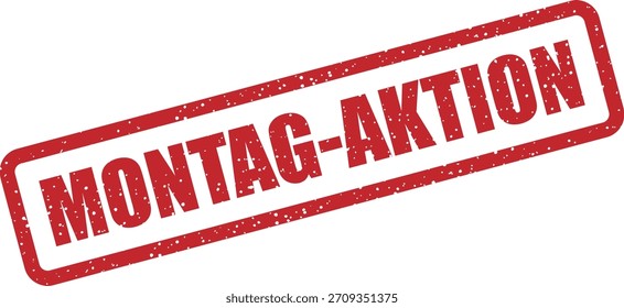 Vektor-Gummistempel "MONTAG AKTION" (Deutsch: Montag). Wochenmontags Aktion und Werbestempel für Deutschland.
