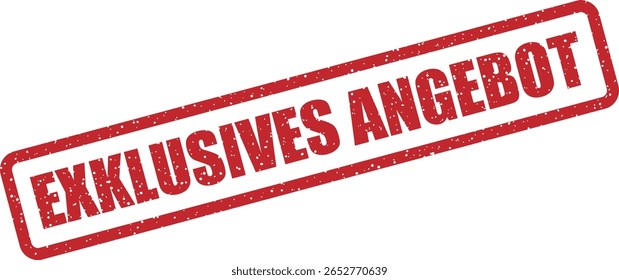 Vector rubber stamp with the German phrase "EXKLUSIVES ANGEBOT" (EXCLUSIVE DEAL or EXCLUSIVE OFFER), great for promos, limited sales, or special deals in retail or e-commerce