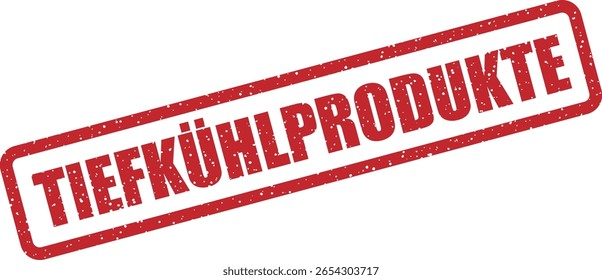 Carimbo de borracha vetorial com a frase alemã "TIEFKÜHLPRODUKTE" (produtos congelados), perfeito para embalagem de alimentos, sinais de varejo e design de logística de cadeia de frio