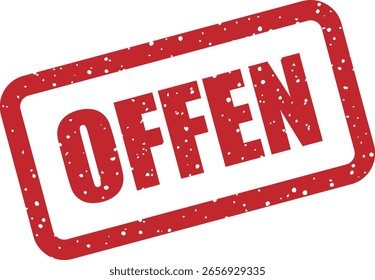 Sello de goma de Vector con la palabra alemana “OFFEN” (abierto). Perfecto para señalización, avisos de horario comercial o indicadores de Estado en contextos de idioma alemán