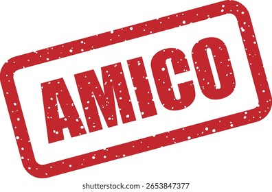 Vector rubber stamp with the Italian word "AMICO" (Friend), suitable for greeting cards, social posts, and friendly messages