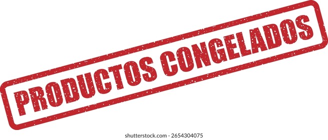 Carimbo de borracha vetorial com a frase em espanhol "PRODUCTOS CONGELADOS" (Produtos Congelados), excelente para embalagem de alimentos, sinalização de loja e marketing de cadeia de frio