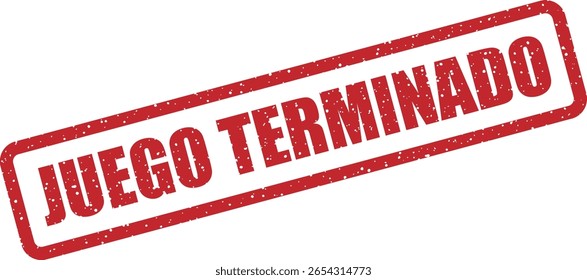 Carimbo de borracha vetorial com a frase em espanhol "JUEGO TERMINADO" (Game Over), perfeito para projetos de jogos, esportes e eventos para marcar a conclusão ou fim