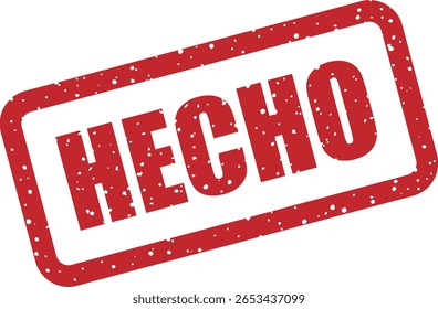 Carimbo vetorial com a palavra espanhola "HECHO" (Done or Fact), ideal para tarefas concluídas, declarações autênticas ou fatos confirmados em conteúdo espanhol