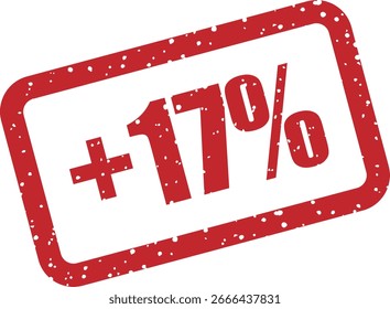 Vektor-Gummistempel mit dem Text "+17%", perfekt für Marketing-Visuals, Einzelhandelsaktionen, Rabattkampagnen und numerische Betonung von Sonderangeboten