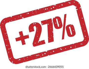 Sello de goma de Vector con el texto "+27%", perfecto para campañas minoristas, descuentos numéricos, imágenes de marketing y promociones de liquidación