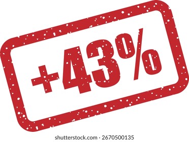 Vector rubber stamp with the text "+43%", perfect for marketing campaigns, numeric retail promotions, and visual emphasis on special sales offers