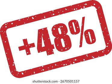 Sello de goma de Vector con el texto "+48%", perfecto para campañas de marketing, promociones comerciales numéricas y énfasis visual en ofertas de ventas especiales