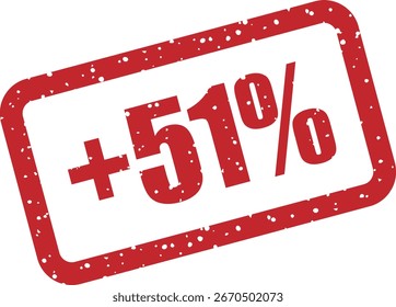 Sello de goma de Vector con el texto "+51%", perfecto para campañas de marketing, promociones comerciales numéricas y énfasis visual en ofertas de ventas especiales