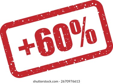 Carimbo de vetor com o texto "+60%", perfeito para vendas de varejo, campanhas de marketing e projetos promocionais enfatizando um desconto de 60% ou redução de preço