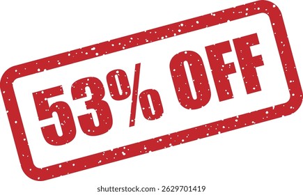 Vector rubber stamp with the text “53% OFF” — bold discount badge for sales, promotions, and marketing materials